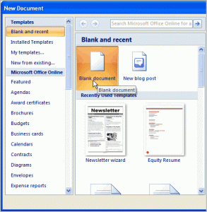 Create New Document in MS Word