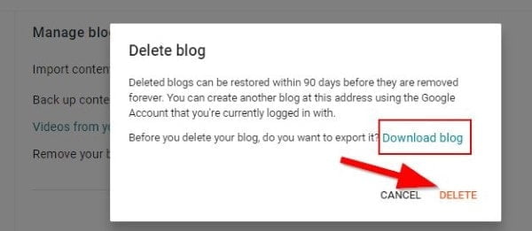 Blogger Delete Setting
