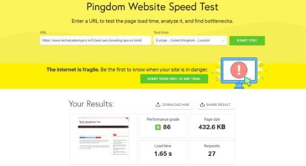Pingdom Website Speed Test Tool