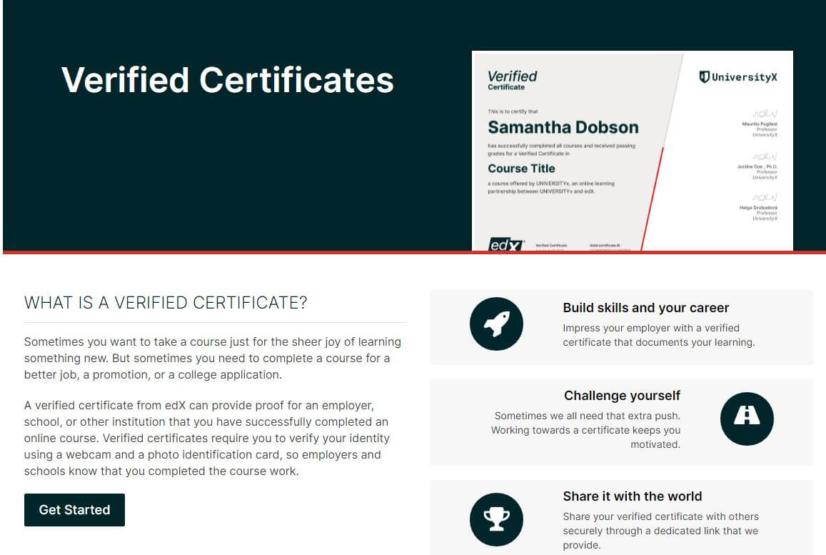 Verified Certificates of edX Online Learning Platform