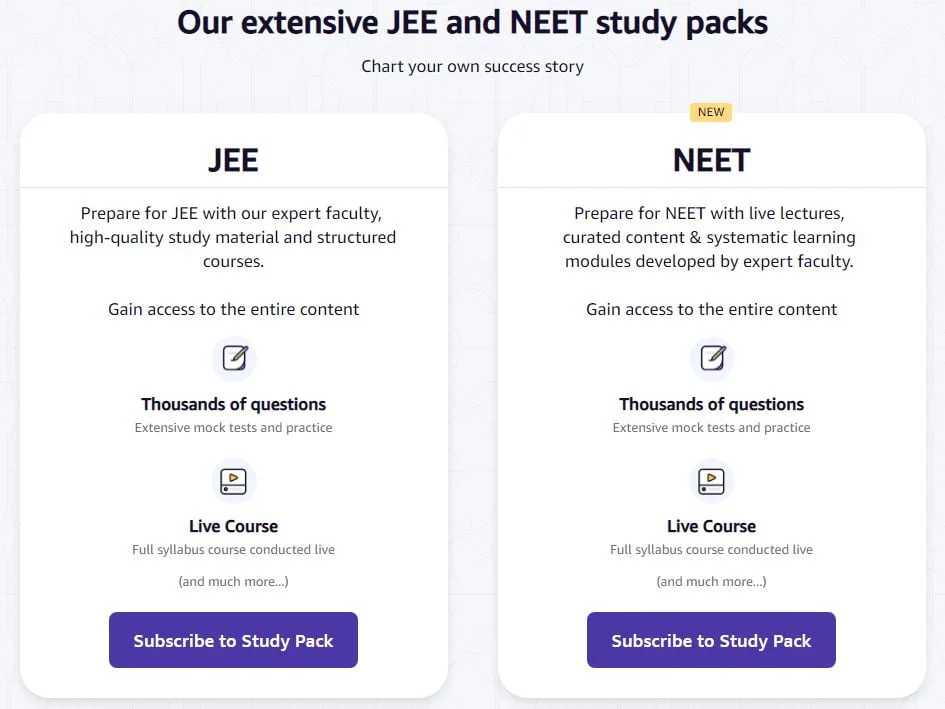 JEE and NEET study packs on Amazon Academy