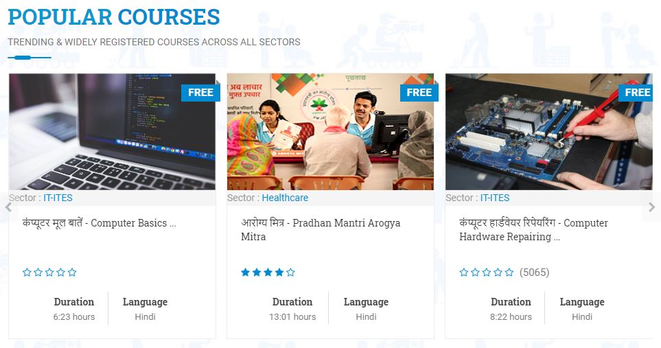 Courses of eSkill India Educational Platform